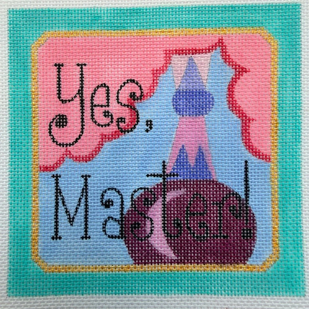 Yes Master Genie Bottle Hand Painted Needlepoint Canvas Fantasy Vintage